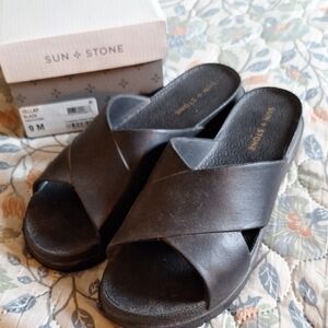 Sun + Stone Women's Black Slides
